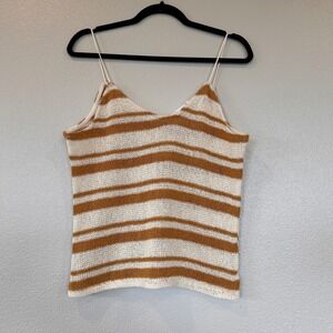 Mango Casual‎ Knit Striped Camisole Top Mustard Yellow White XS V-Neck Spaghetti